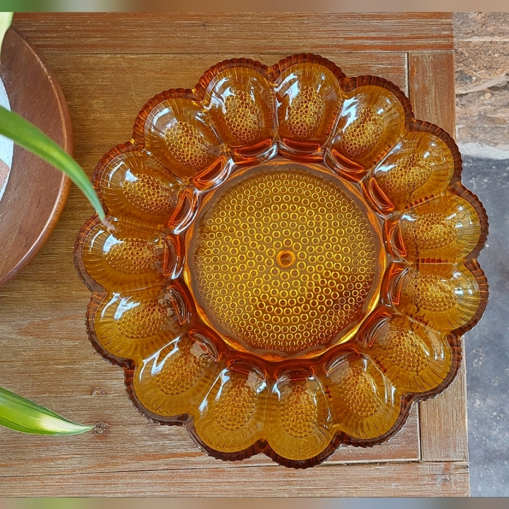 NWT Gorgeous Amber Vintage Egg Relish Tray with box